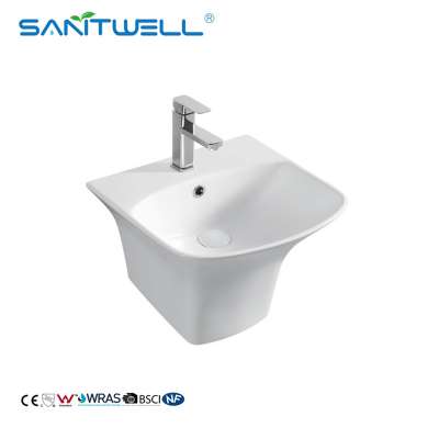 Wonderful ceramic white color wall hung wash basin with solid surface